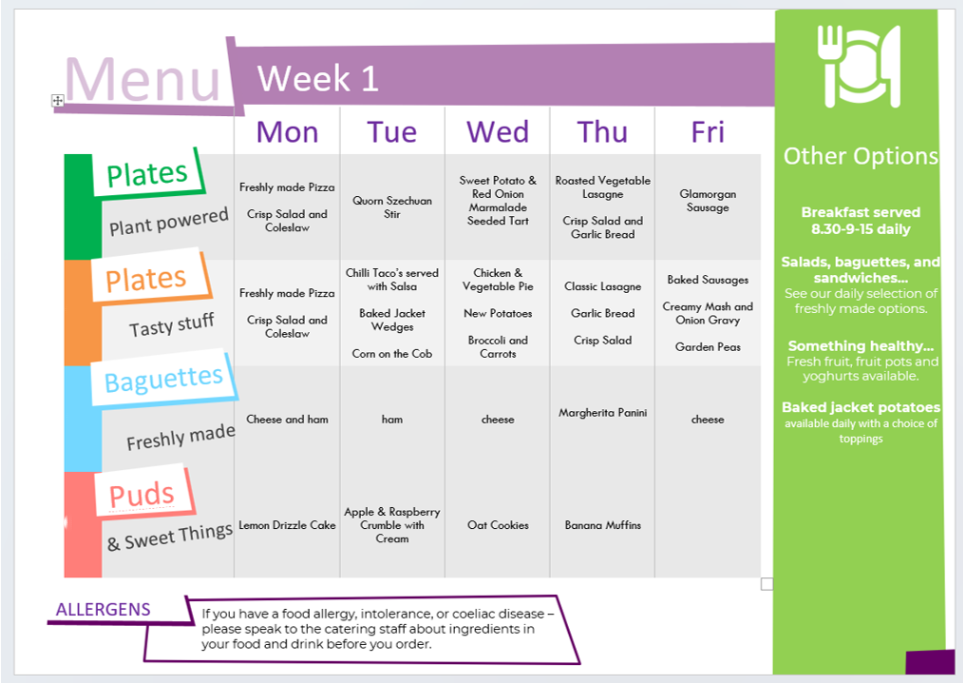School Menu week 1